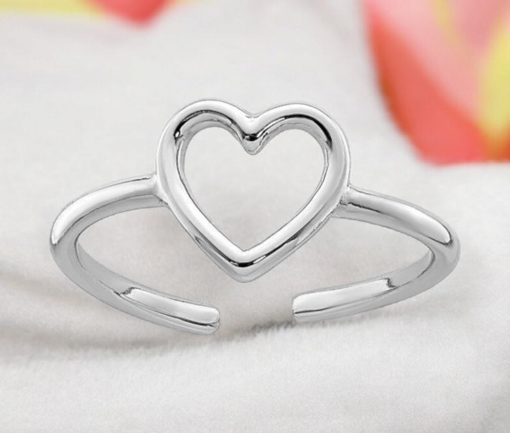 925 Sterling Silver Rhodium-plated Adjustable Polished Open Heart Toe Ring _