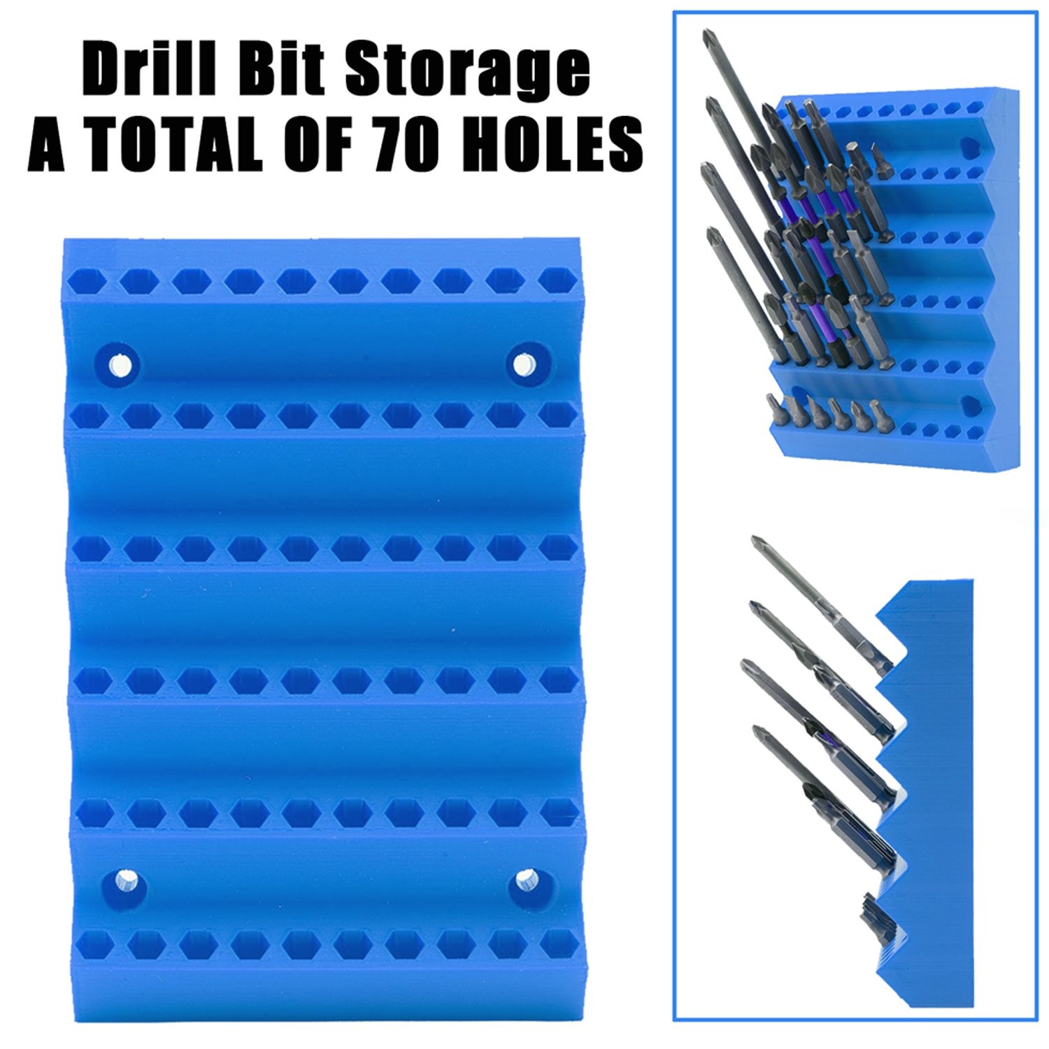 Blue Drill Bit Storage Case Holder for 1/4 Inch Hex Shank Bit - Organizer Only