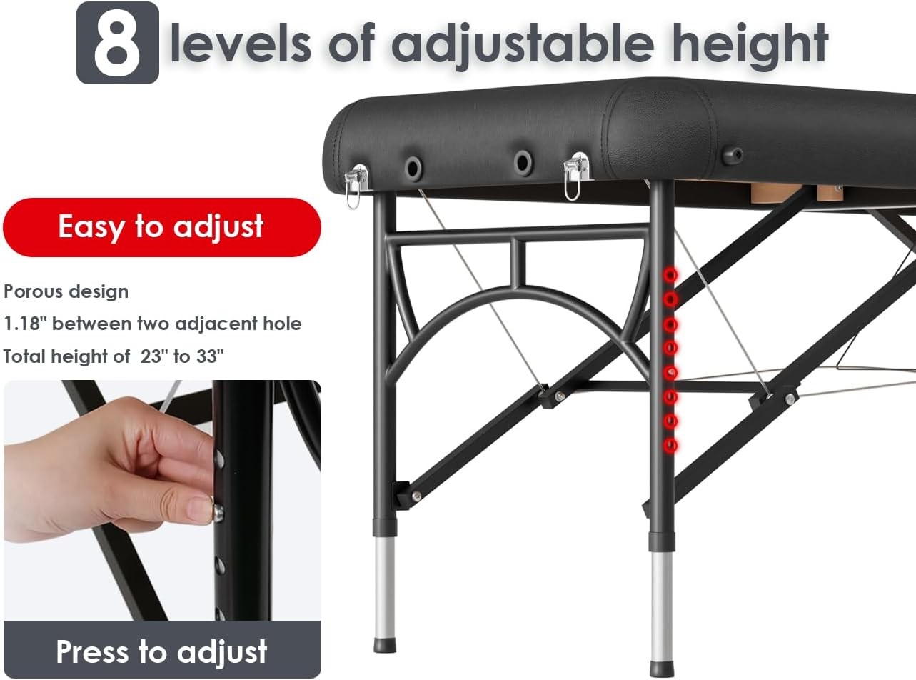 CLORIS 84" Professional Massage Table Portable 2 Folding Lightweight, Black