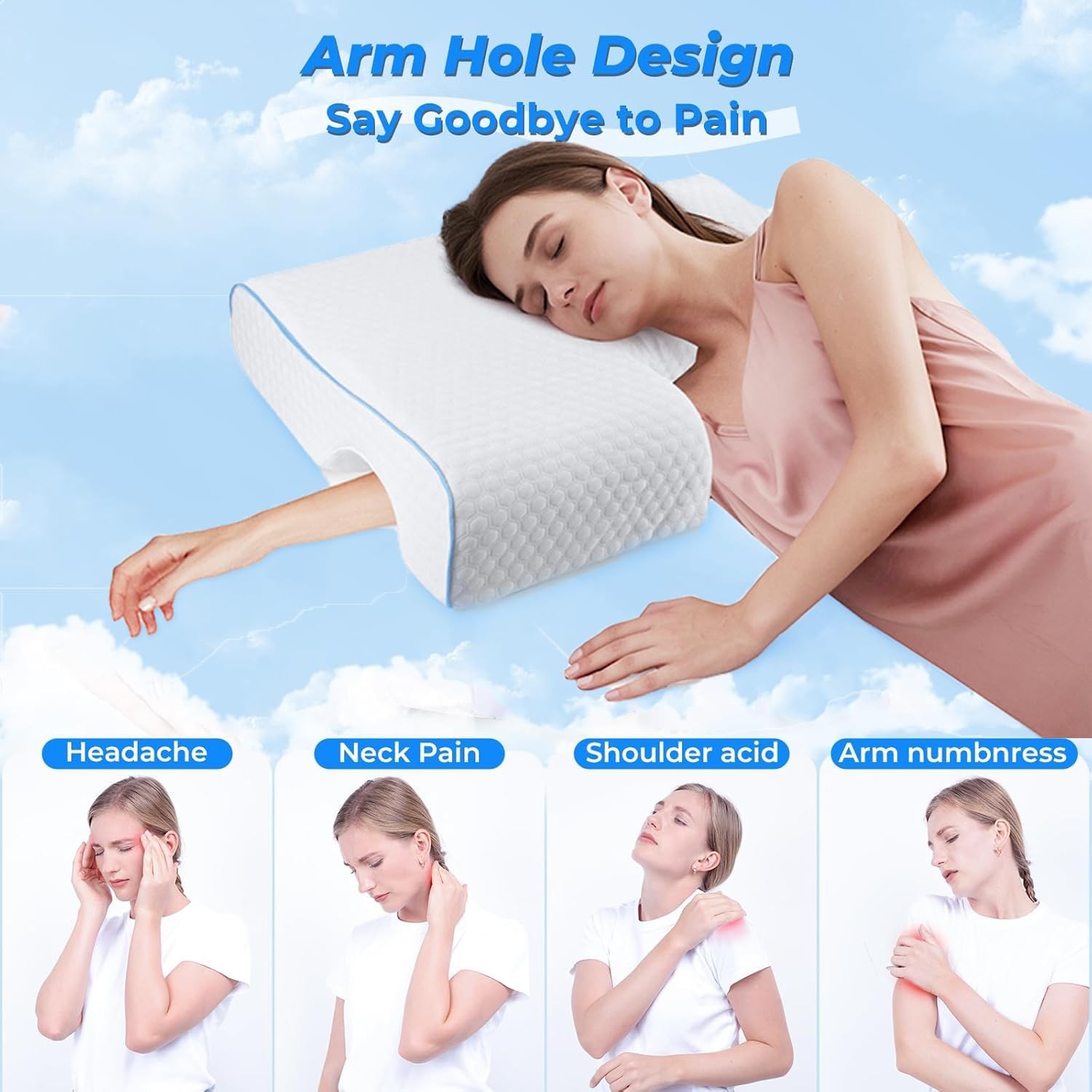 Arched Memory Foam Cuddle Pillow for Couples, Ergonomic Neck & Shoulder Support