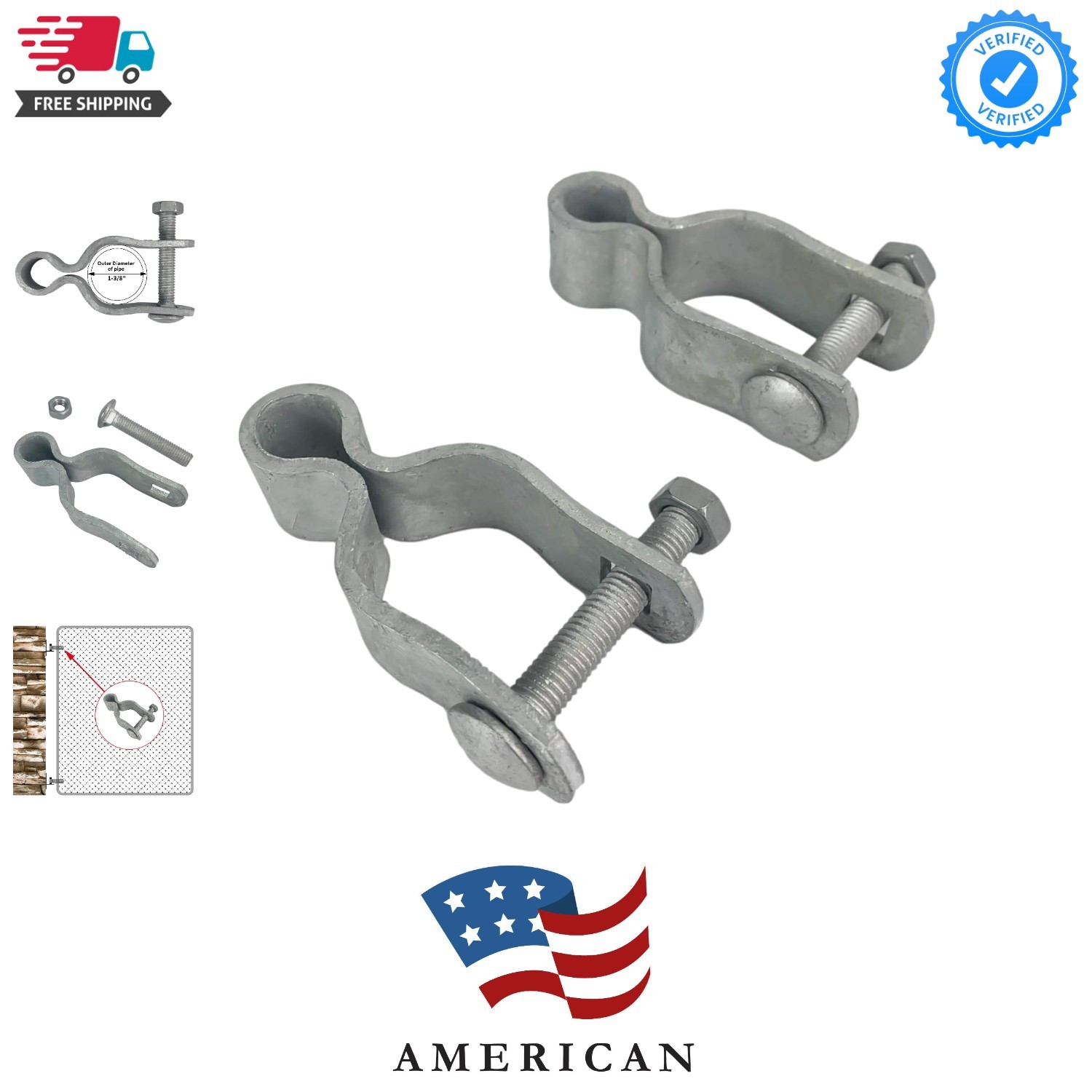 1-3/8' Pressed Steel Chain Link Fence Post Hinge 2-Pack, Zinc Plated, Outdoor...