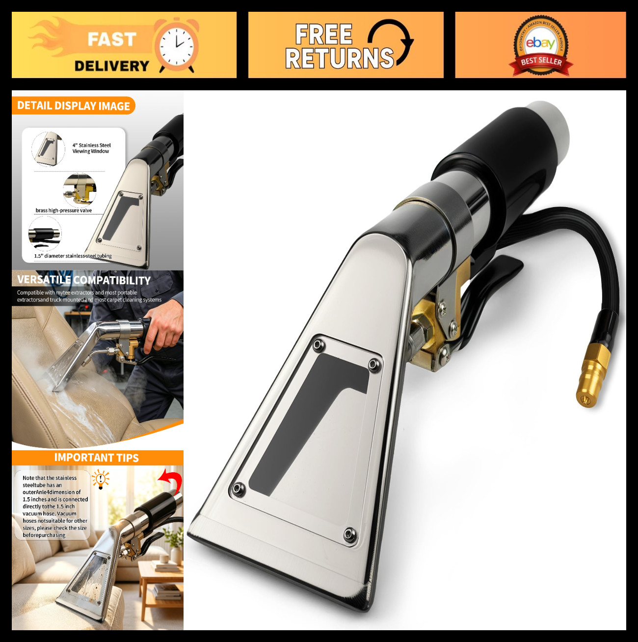 Upholstery Detailing Tool with Viewing Window, Carpet Cleaning Extractor Wand, A
