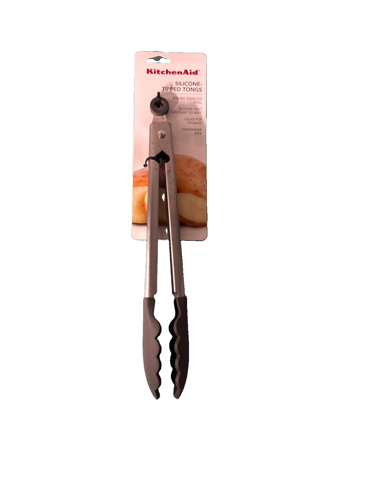New KitchenAid Tongs Serving Utensil Lockable Arms Gray Silicone Tipped