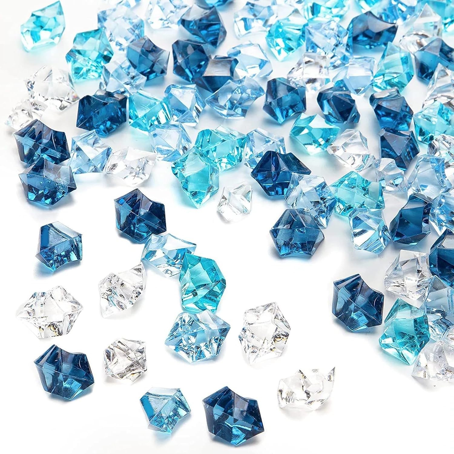 Pack of 200 Decorative Acrylic Crystal Gems, Mixed Blue Colors Ice Rocks, Reusab