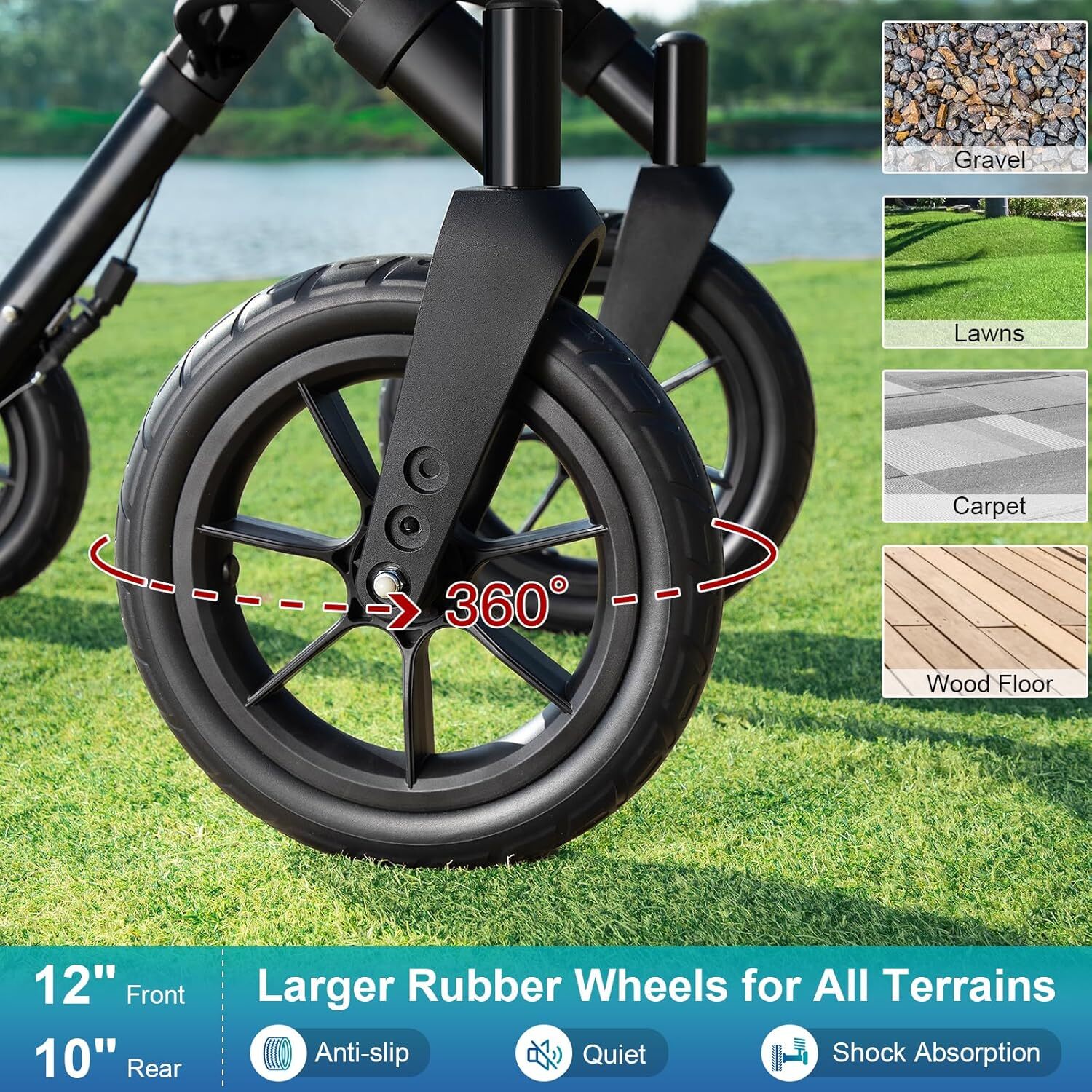 Aluminum Foldable All Terrain Rollator Walker Adjustable w/ Seat Back for Adults