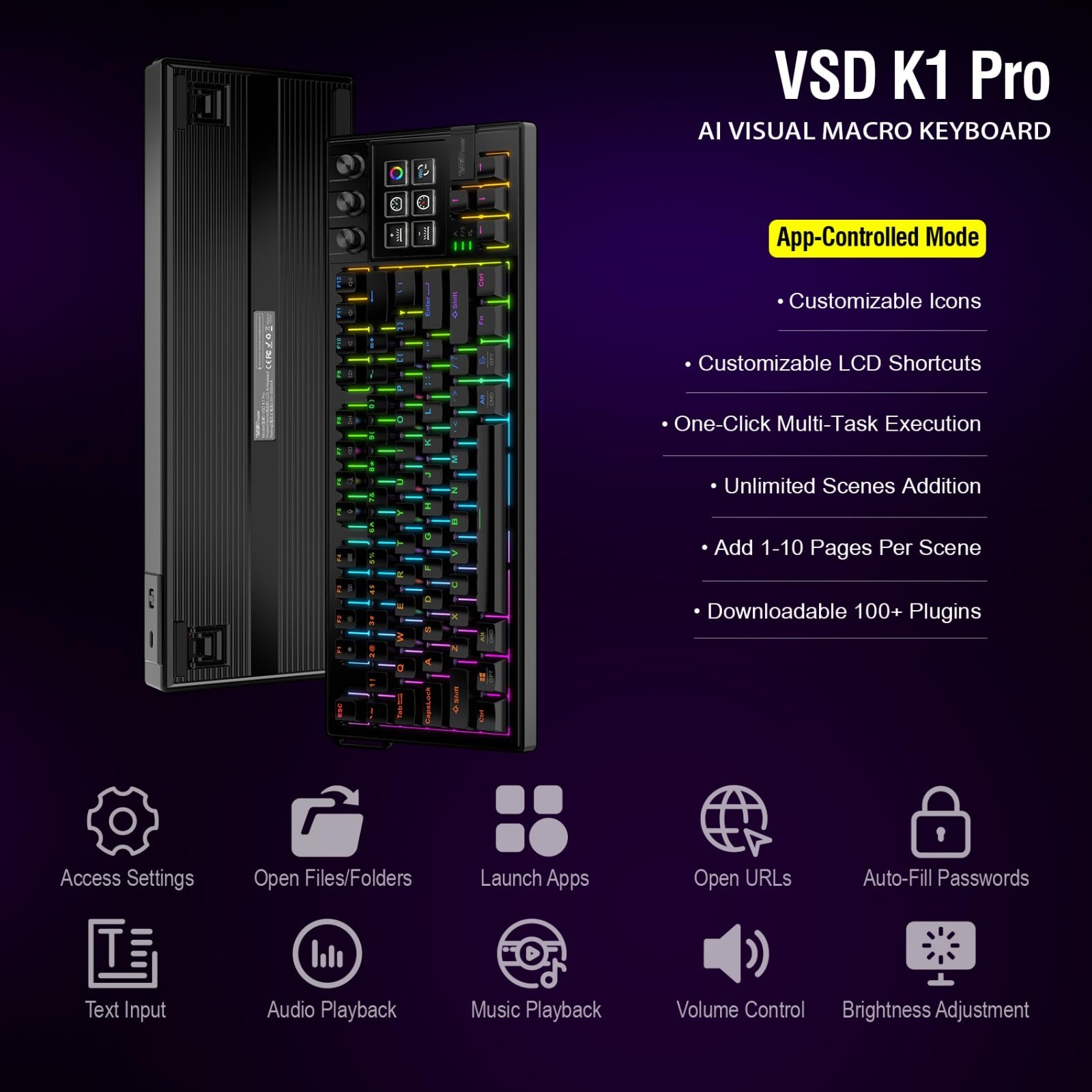 Full-Key Programmable Macro Keyboard - Wired Mechanical Gaming Keypad, RGB Backl