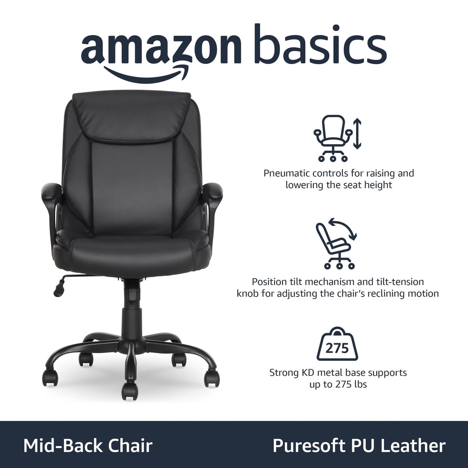 Amazon Basics Classic Puresoft PU Padded 26"D x 23.75"W x 42"H, Black