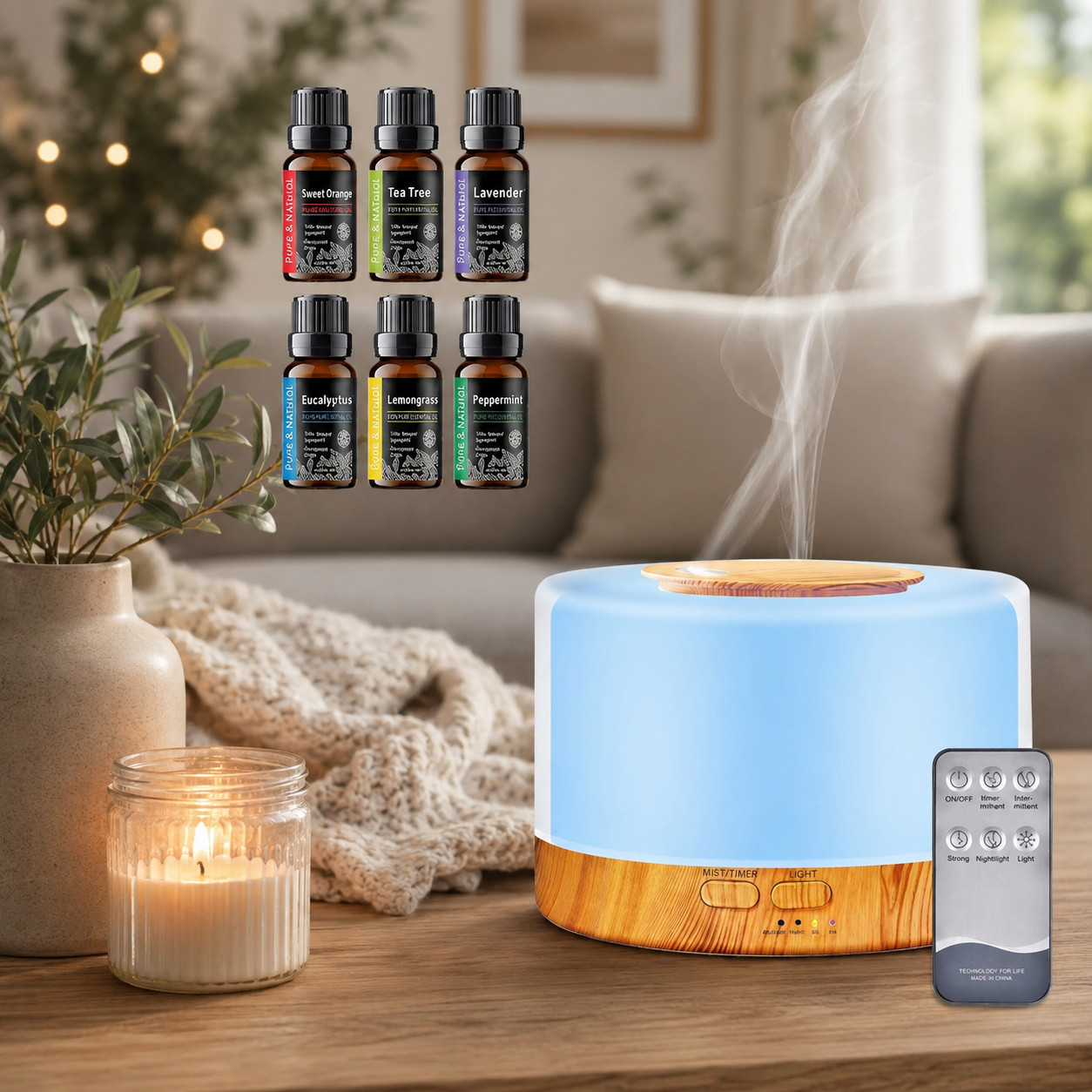 Aroma Diffuser Humidifier With 6x33oz Essential Oils Colorful LED And Remote