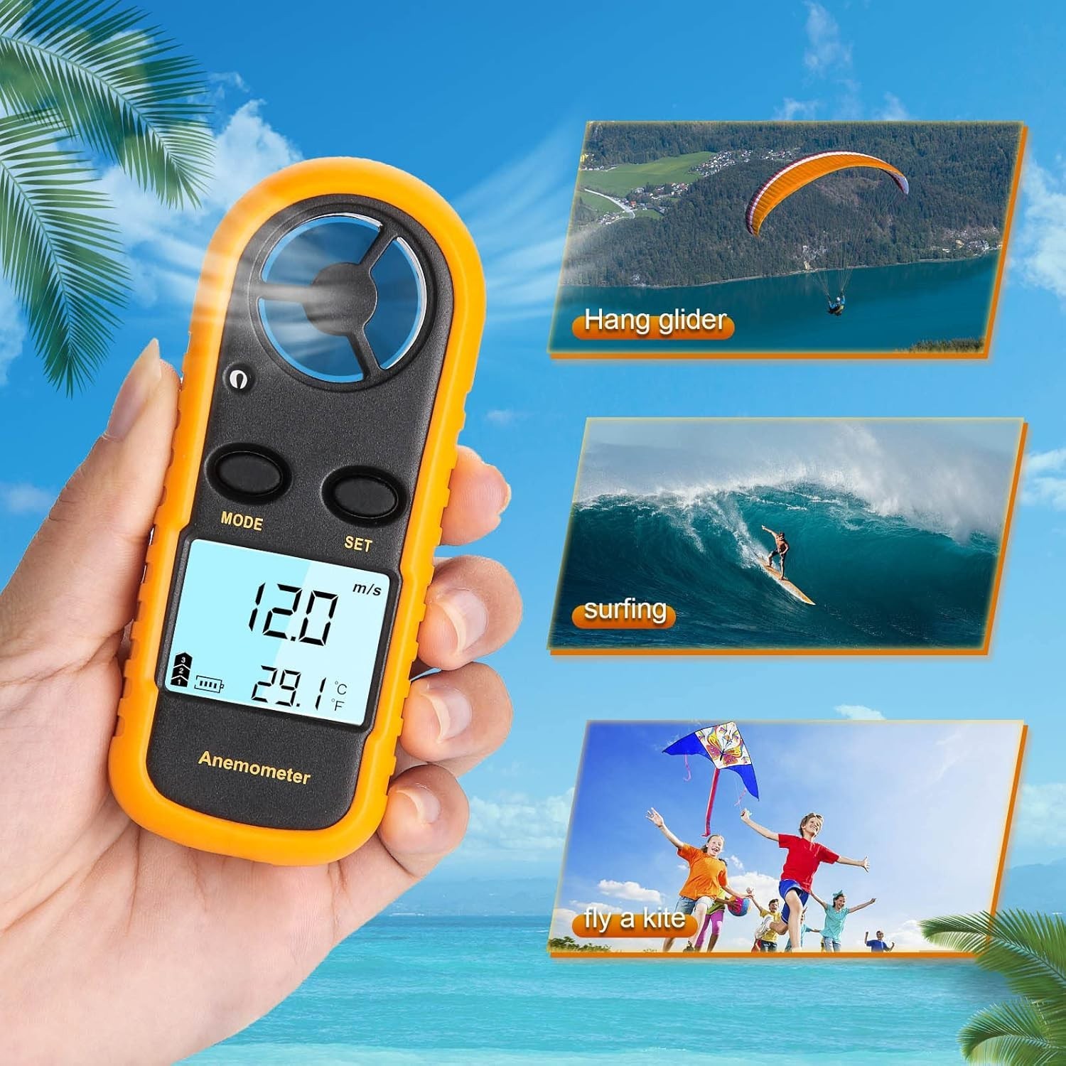 Lightweight Multi-Function Wind Speed and Temperature Gauge - Outdoor Essential