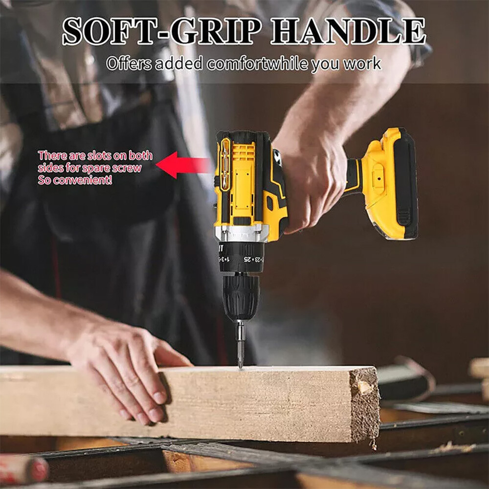 21V Cordless Hammer Drill Set Electric Impact Driver Screwdriver with 2 Battery