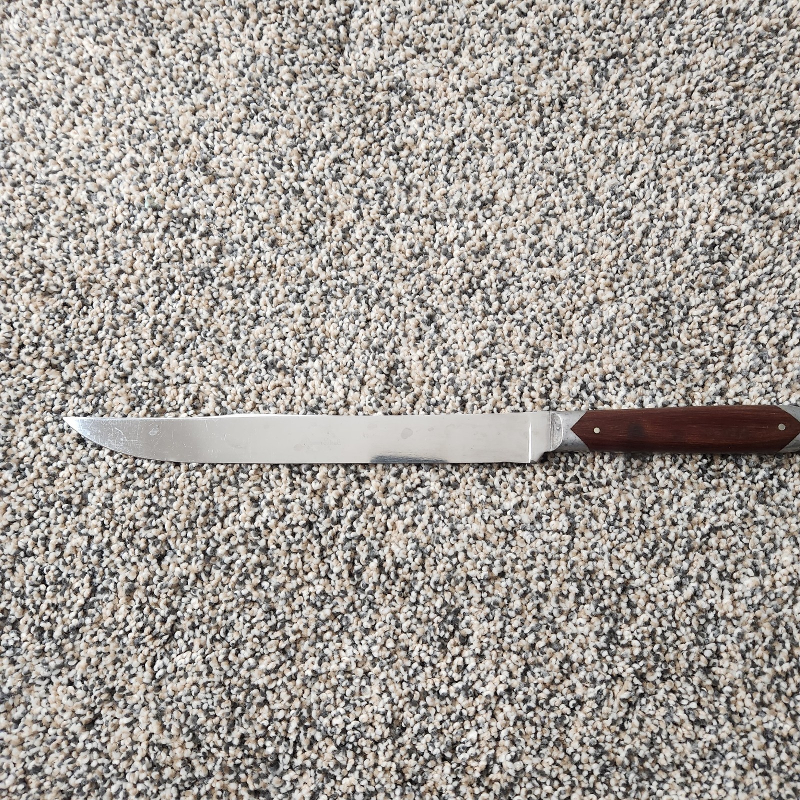 Vintage QUEEN STEEL # S401 Carving Knife 8" With Pewter Bolsters And Wood Scales