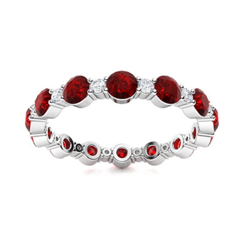 4MM Round Garnet 925 Sterling Silver Full Eternity Wedding Band Ring For Women