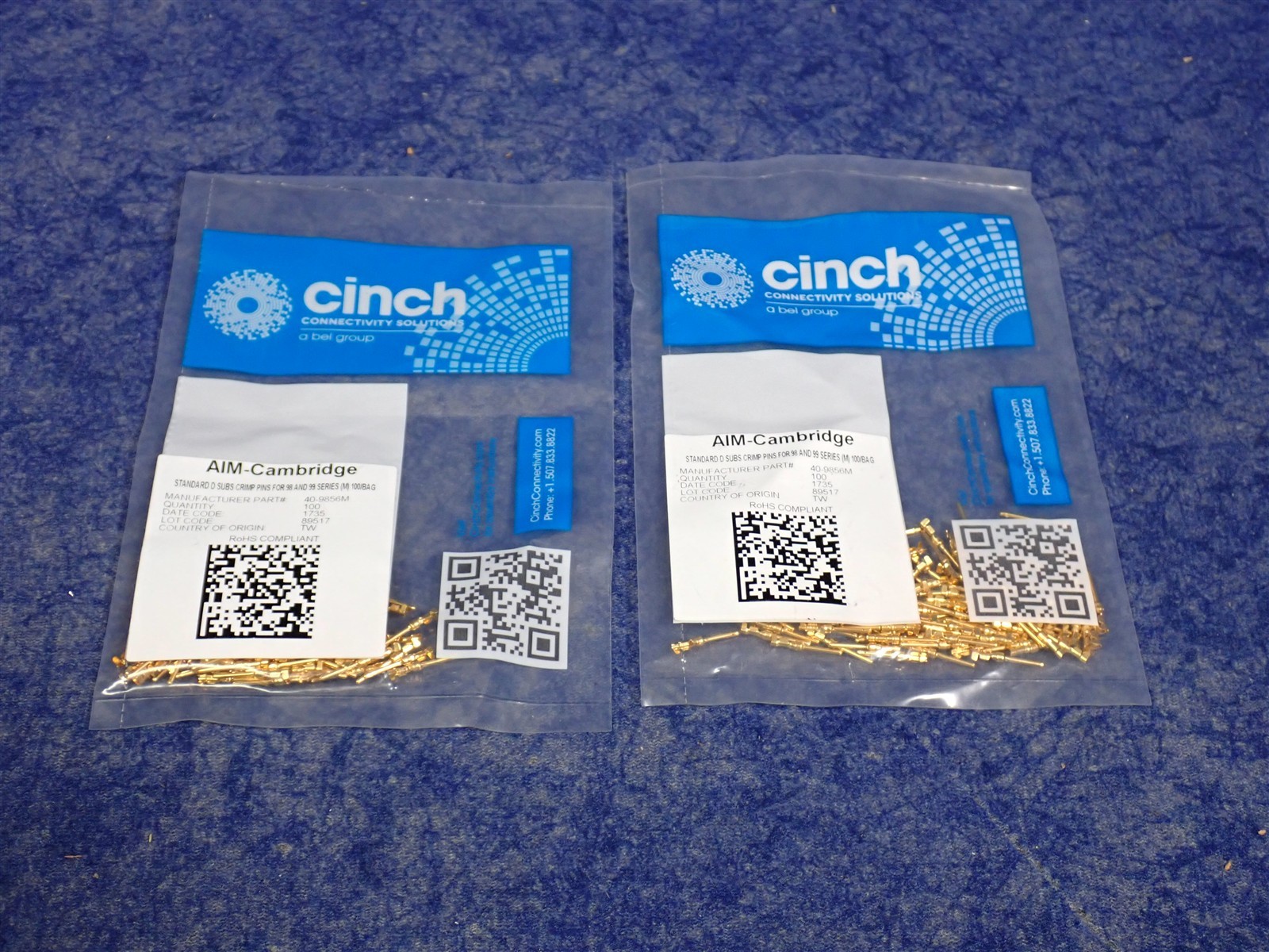 NEW 200Pk Cinch AIM-Cambridge 40-9856M Standard D Subs Crimp Pins for 98/99 BN95