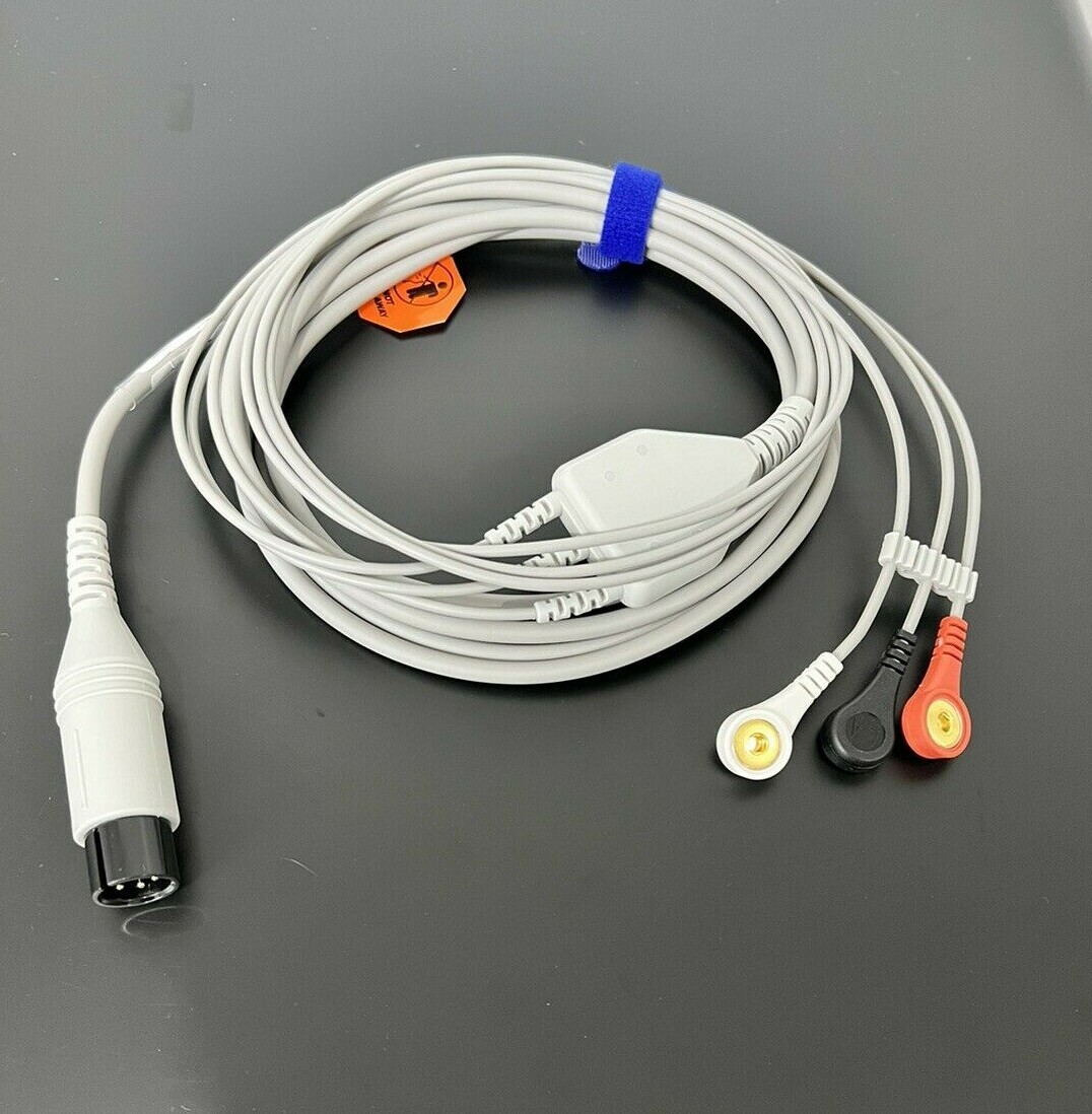 Mindray DPM5 ECG Cable 6 Pin 3 Leads Snap AHA - Same Day Shipping