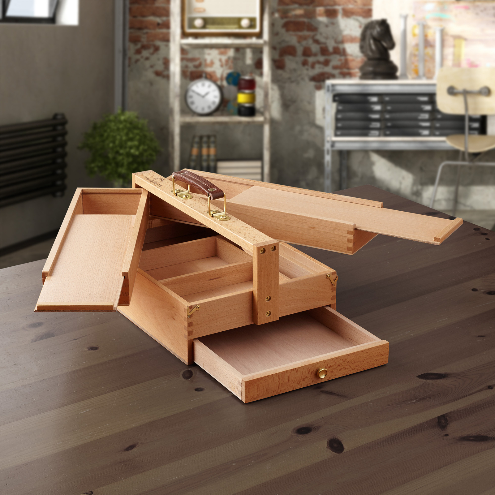 Large Multi-Function Wood Artist Tool and Brush Portable Storage Box Organizer