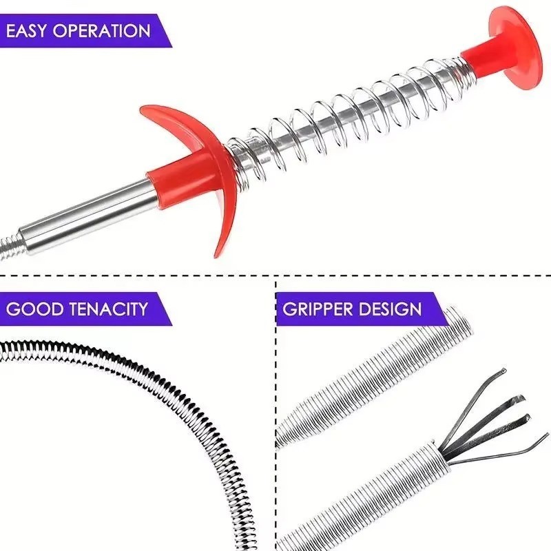 60cm Spring Pipe Dredging Tool Drain Snake Cleaner Clog Remover Kitchen Sink