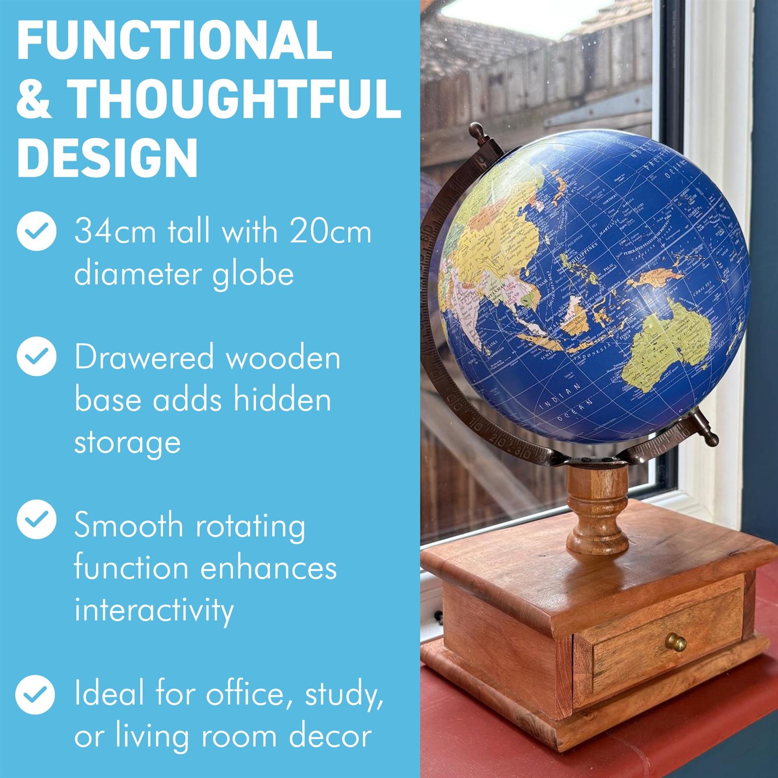 Globe with Wooden Base & Drawer