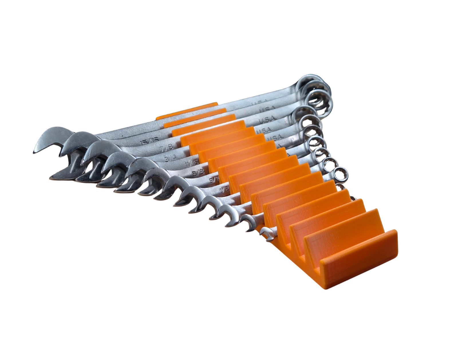 Combination Wrench Organizer Holds 15 for Tool Box Drawers 3D Print Orange Color