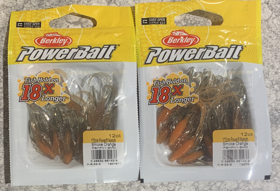 2 Packs Berkley Powerbait 1” Power Nymph Ice Fishing Smoke Orange