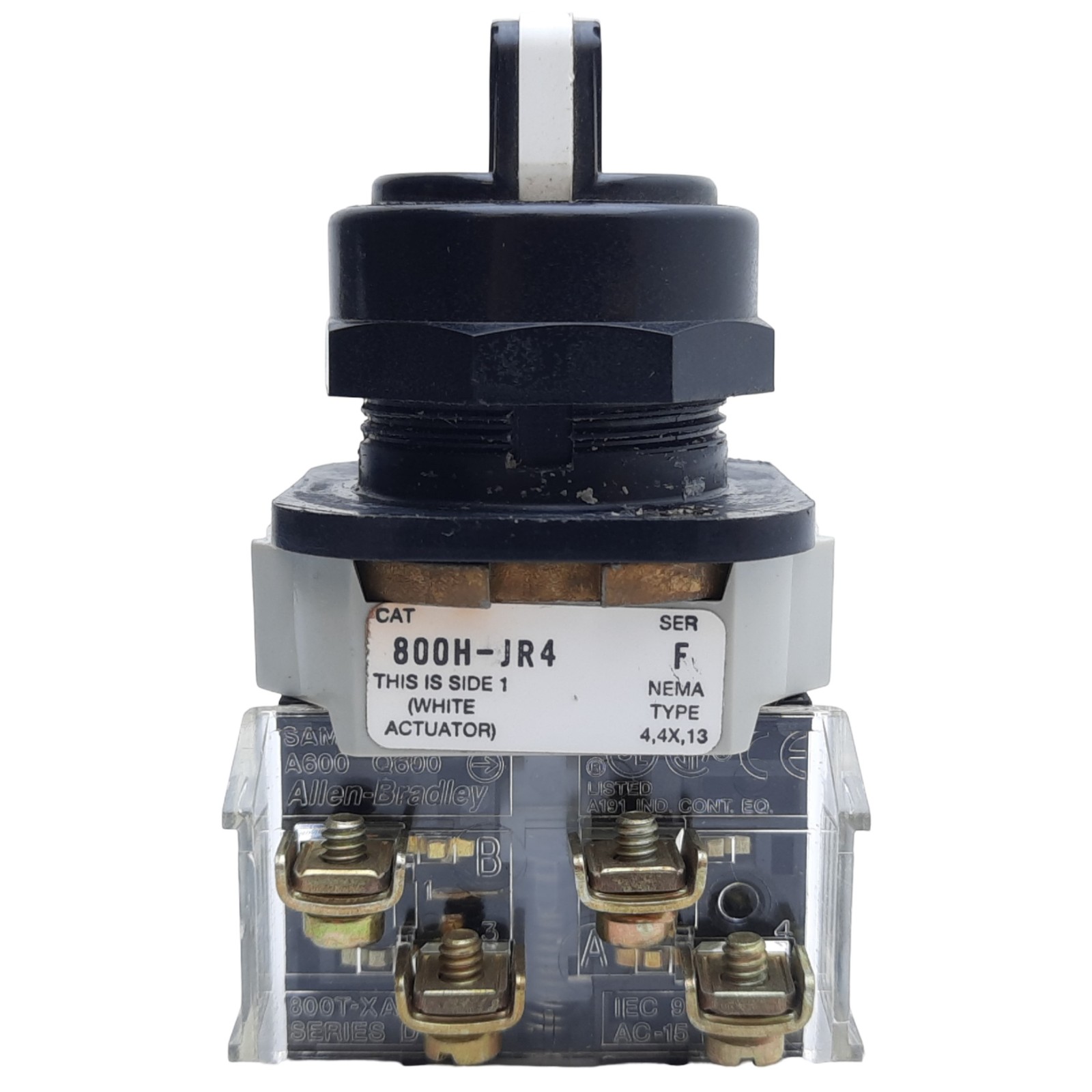 Allen Bradley 800H-JR4 Selector Switch, 3-Position Knob, 30mm, Spring Return