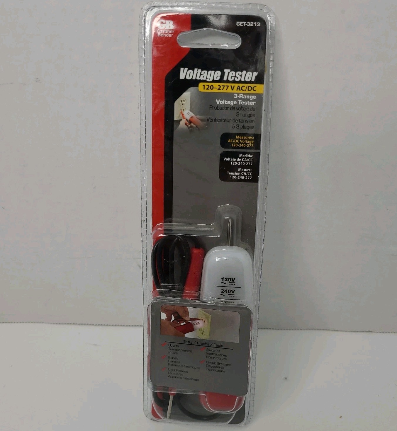 Gardner Bender GET-3213 3-Range Voltage Tester 120-277v AC/DC Lights Up New