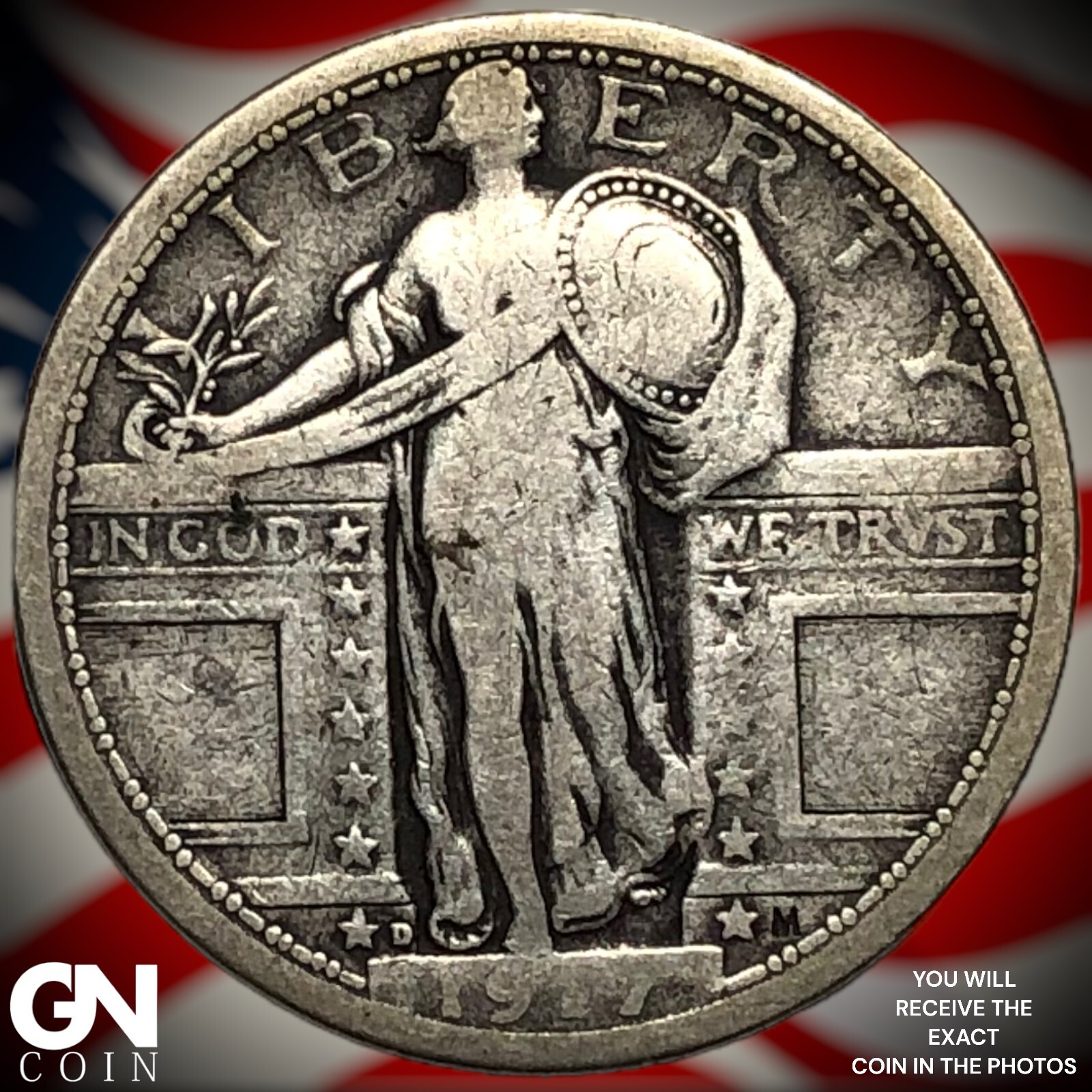 1917 D Type 1 Standing Liberty Quarter  M6942