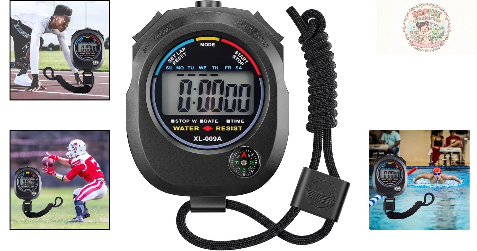 Compact Digital Stopwatch Timer - Features Time, Date & Alarm Functions