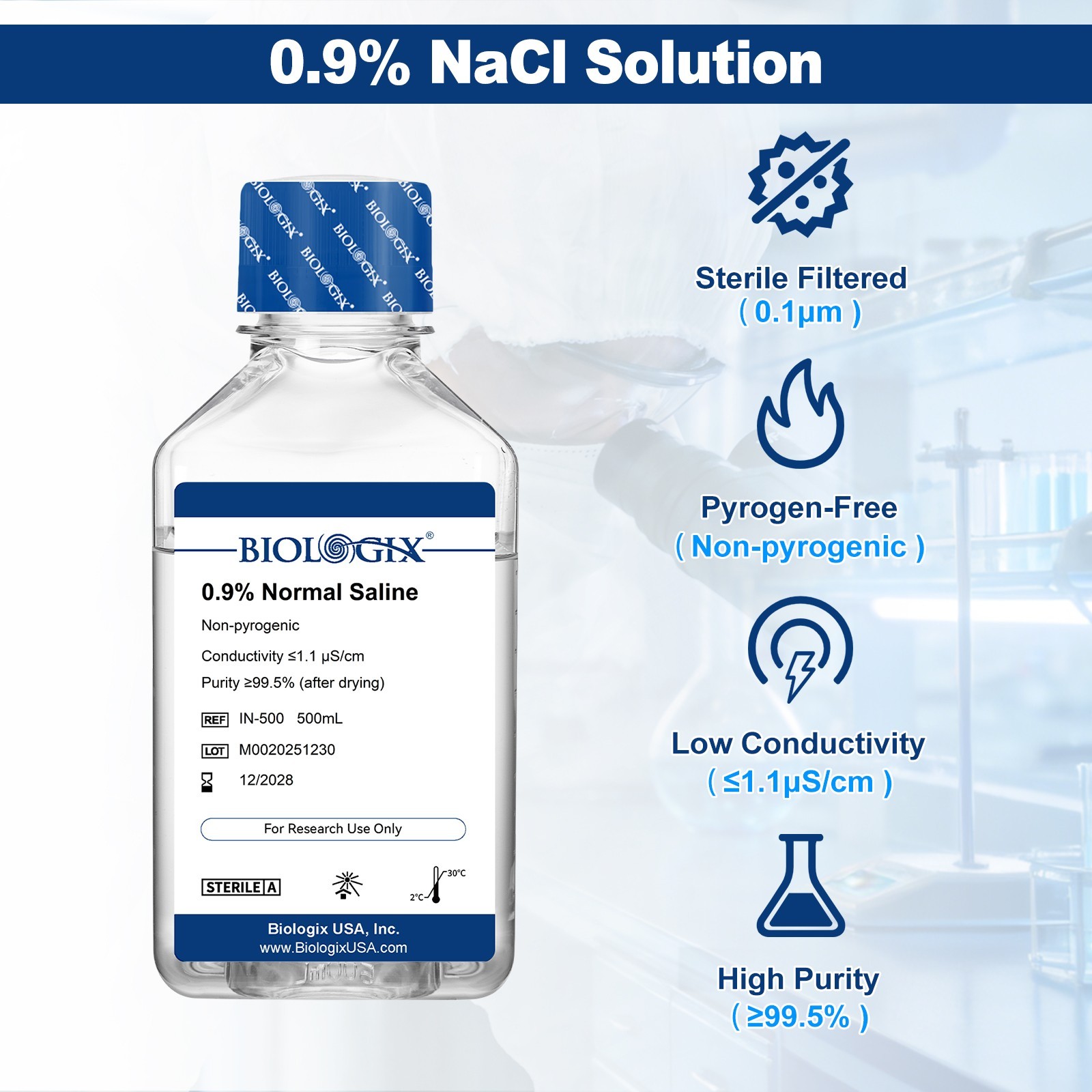 0.9% Sodium Chloride Solution, Buffer for Lab Research Only, Total 5000ml