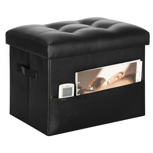 Storage Ottoman Foot Rest Stool with Thicker Foam 17"D x 13"W x 13"H Black