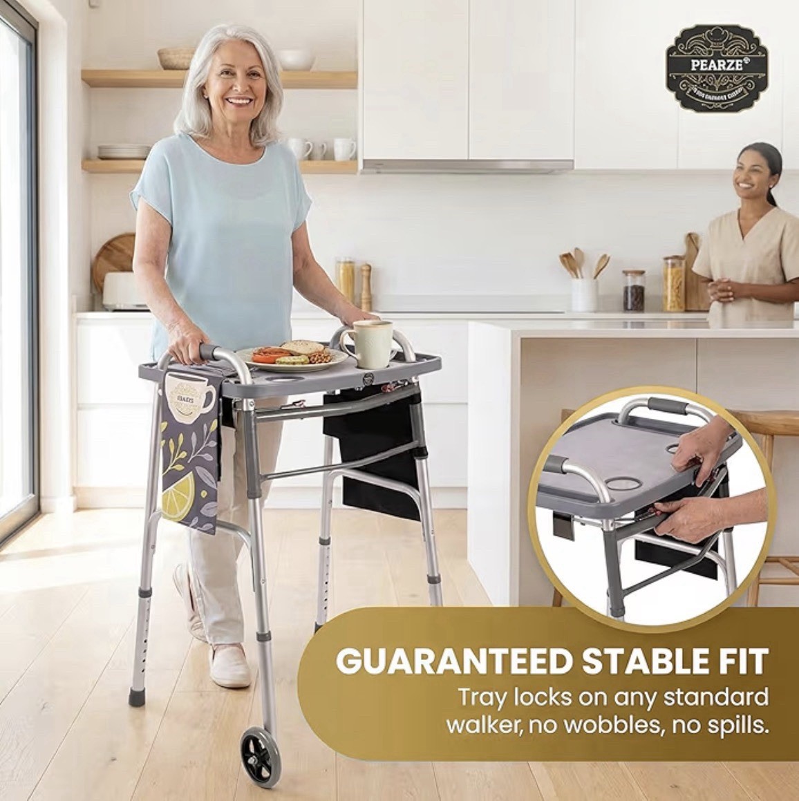 Pearze®️ Walker Tray for Rolling Folding Walker with Cup Holders ~ Nonslip Mat
