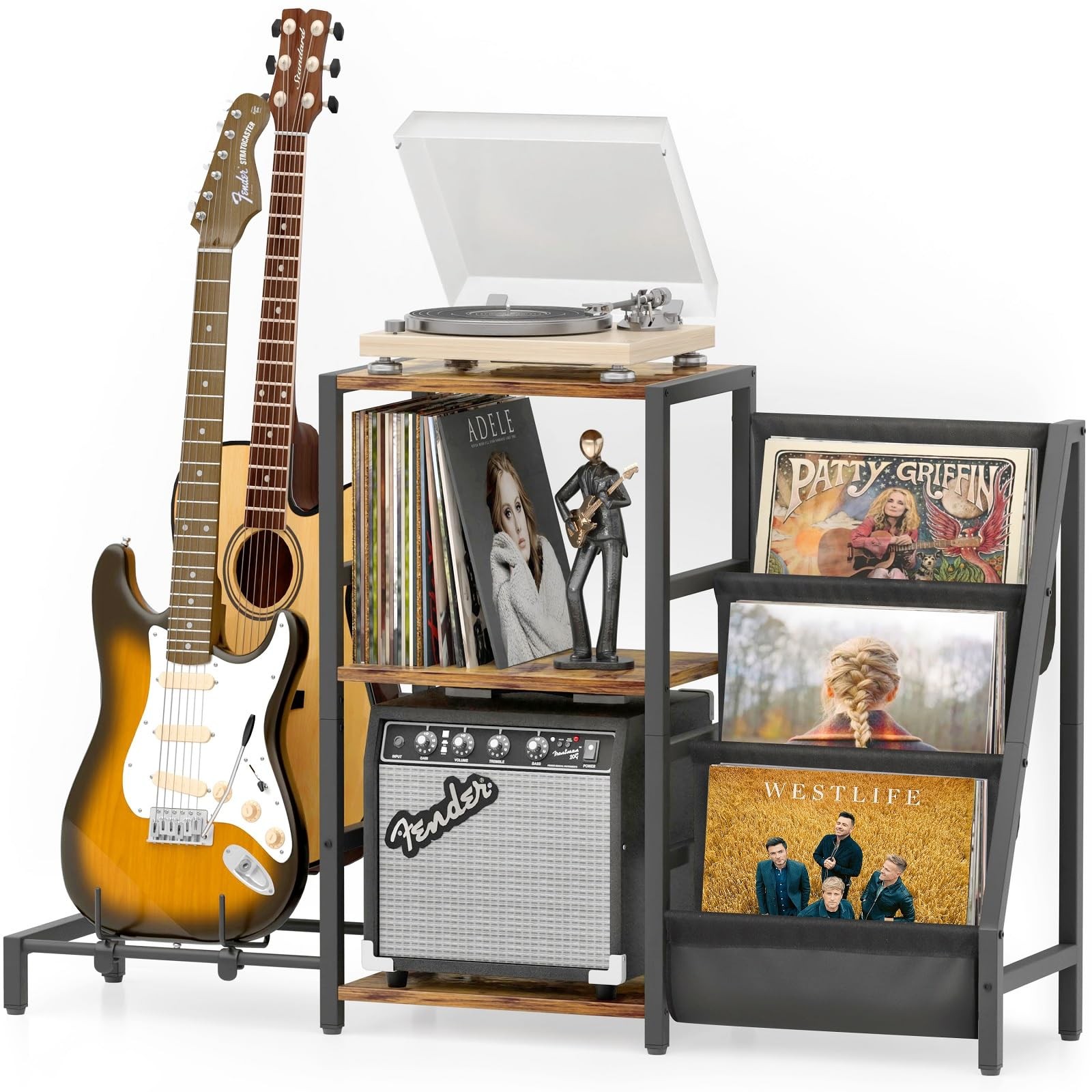 Record Player Stand, Guitar Stand For Acoustic, Electric Guitar, Bass With Amp