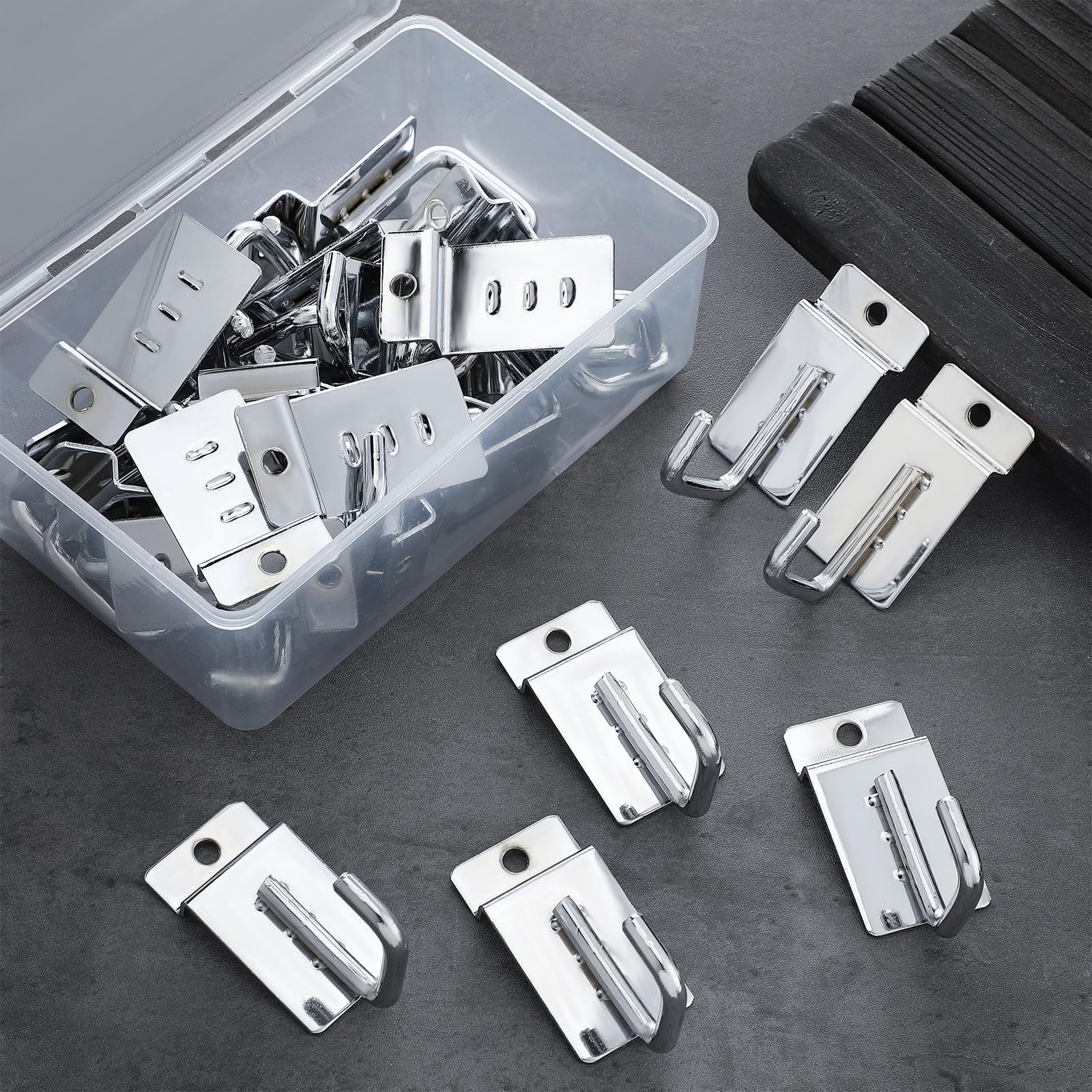 25 Pack J Shaped Slatwall Hooks and Hangers,Silver