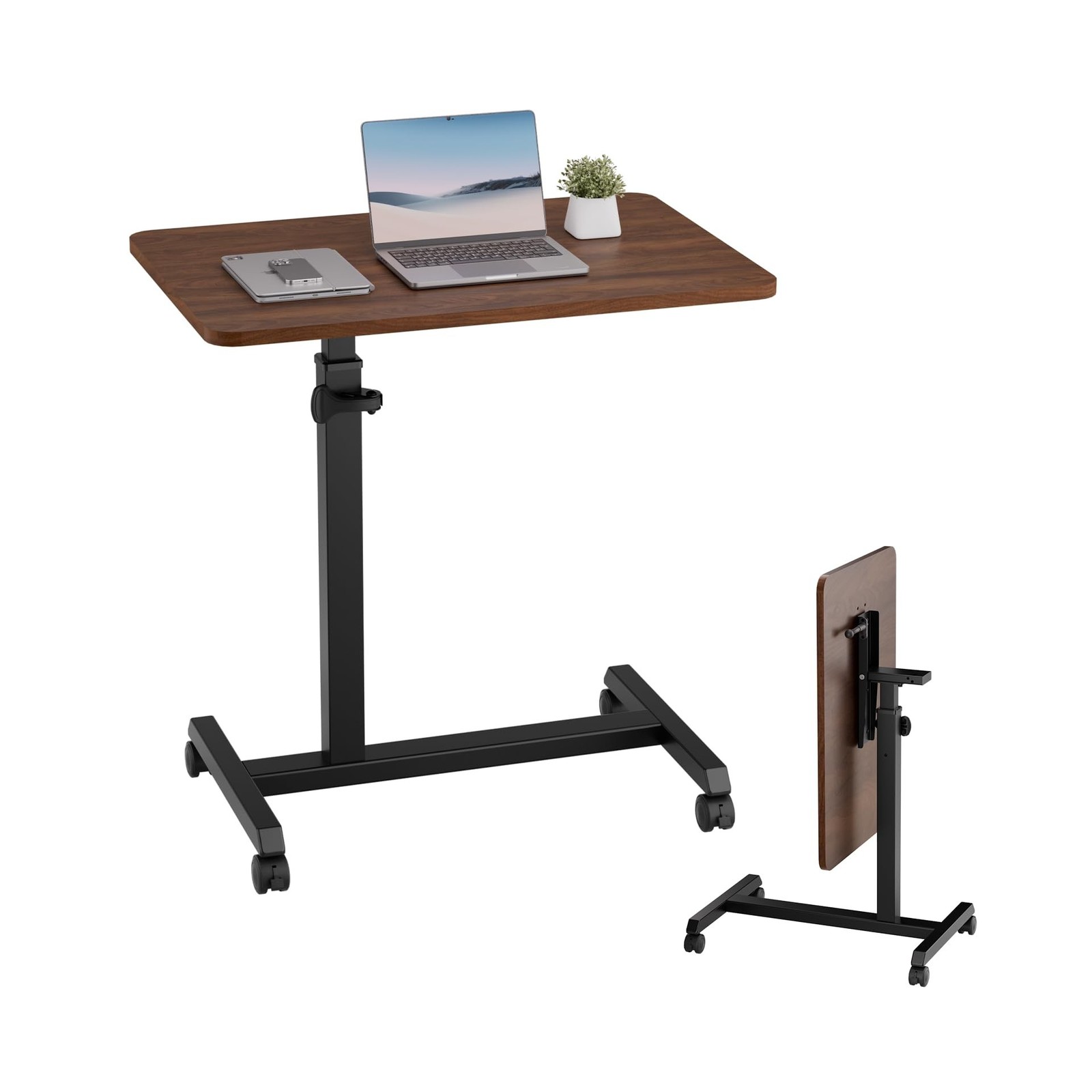 GTPLAYER Small Standing Desk, 24 Inches Mobile Foldable Rolling Laptop PC Tab...