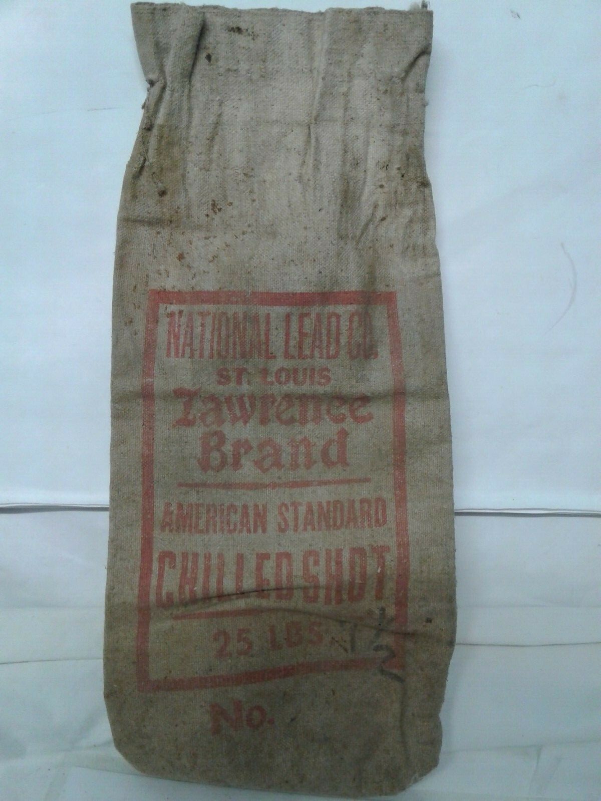 Vintage canvas NATIONAL LEAD CO ST LOUIS LAWRENCE 25lb  7.5 bag chilled shot USA