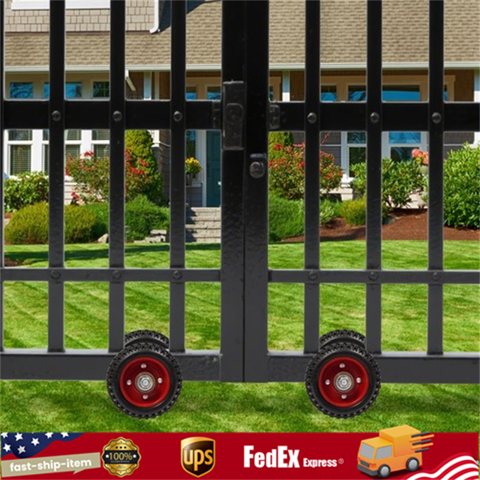 6'' Heavy-Duty Rubber Wheel Double-U Bolts Gate Rollers 2pcs Gate Rollers