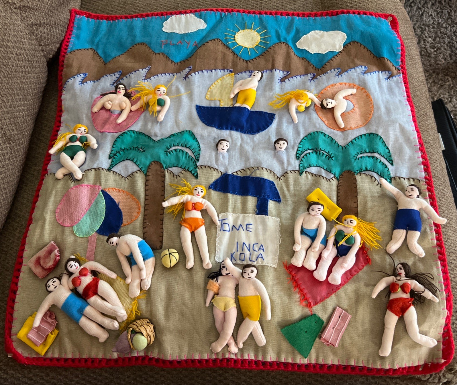 Beach Arpillera Patchwork 3D Handmade Wall Art Quilted Wall Hanging 19”