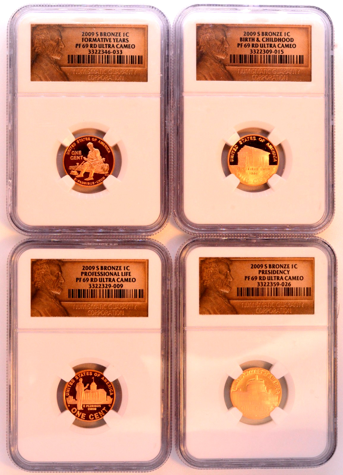 NGC PF-69 RD UCAM! 2009-S FOUR-COIN PROOF COPPER LINCOLN BICENTENNIAL CENT SET