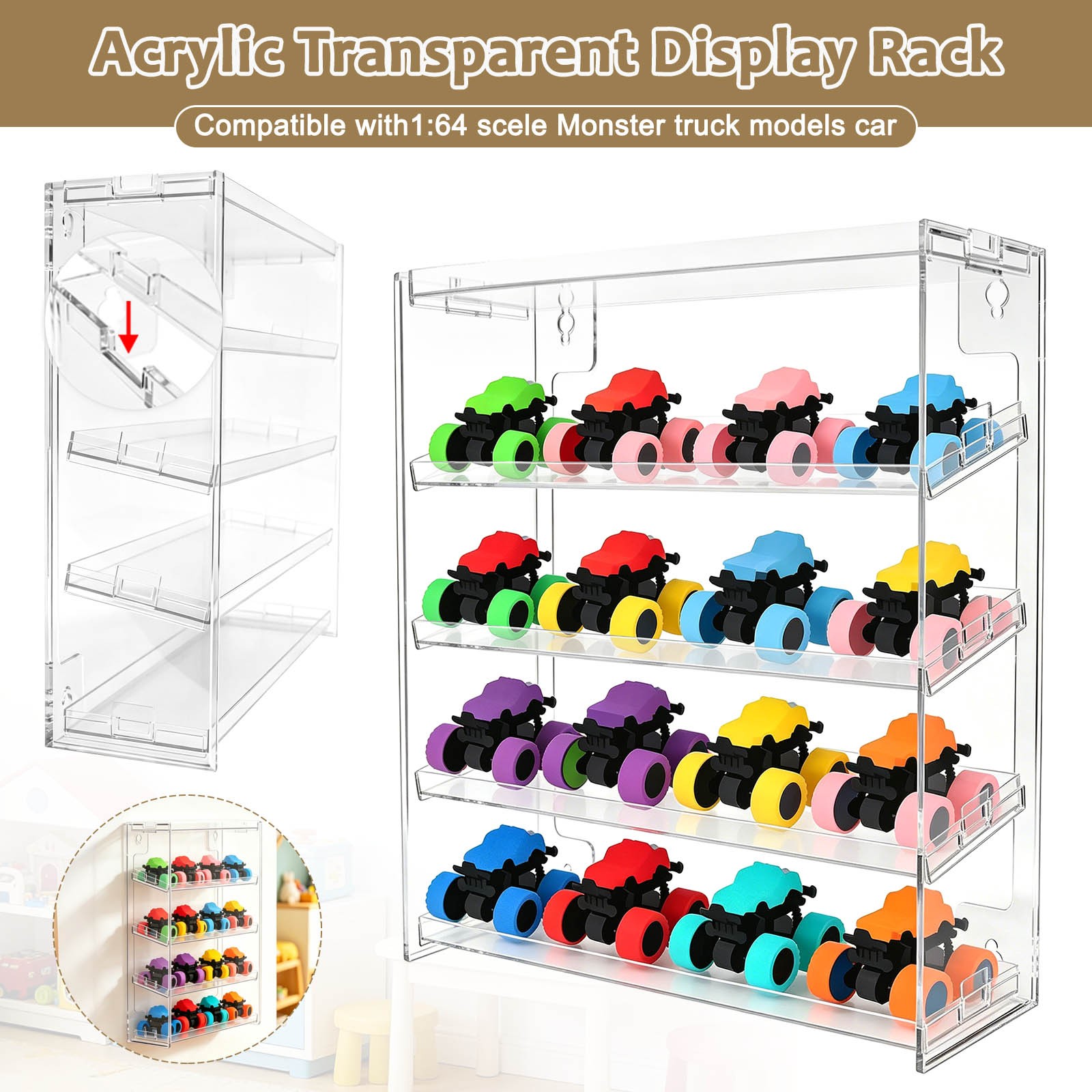 Acrylic Display Case For Monster Trucks - Holds Up to 25 1:64 Car Collectibles