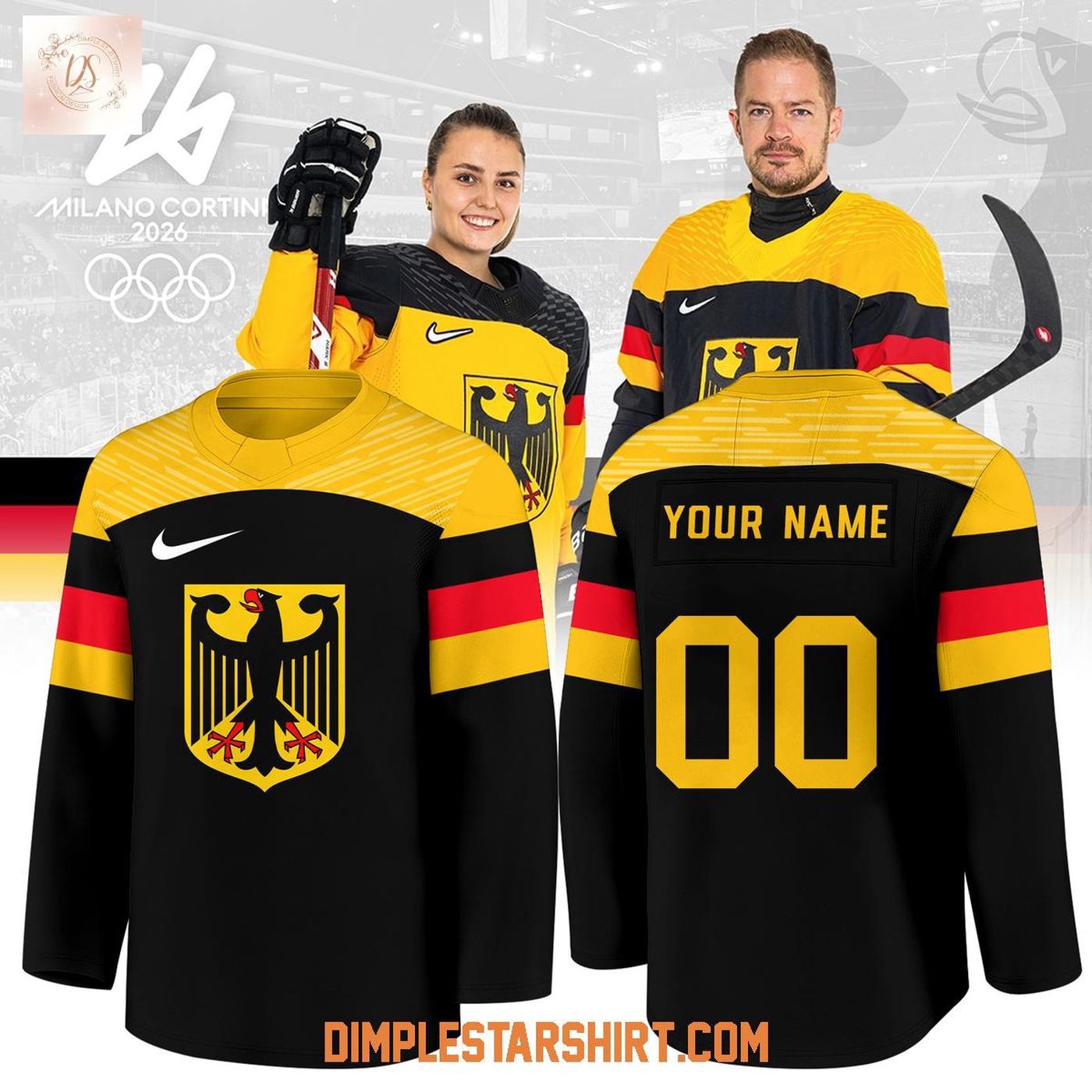 Personalized Germany 2026 Olympic Winter Black Hockey Shirt Men's Fan Gear Gift
