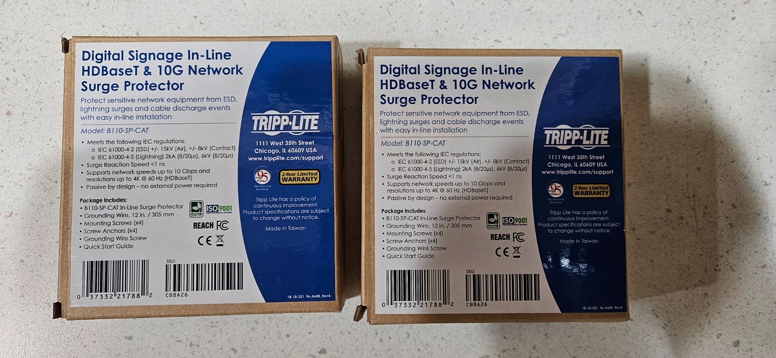 Tripp Lite B110-SP-CAT-OD OUTDOOR INLINE POE SURGE PROTECTOR 1GBPS (lot of 2)