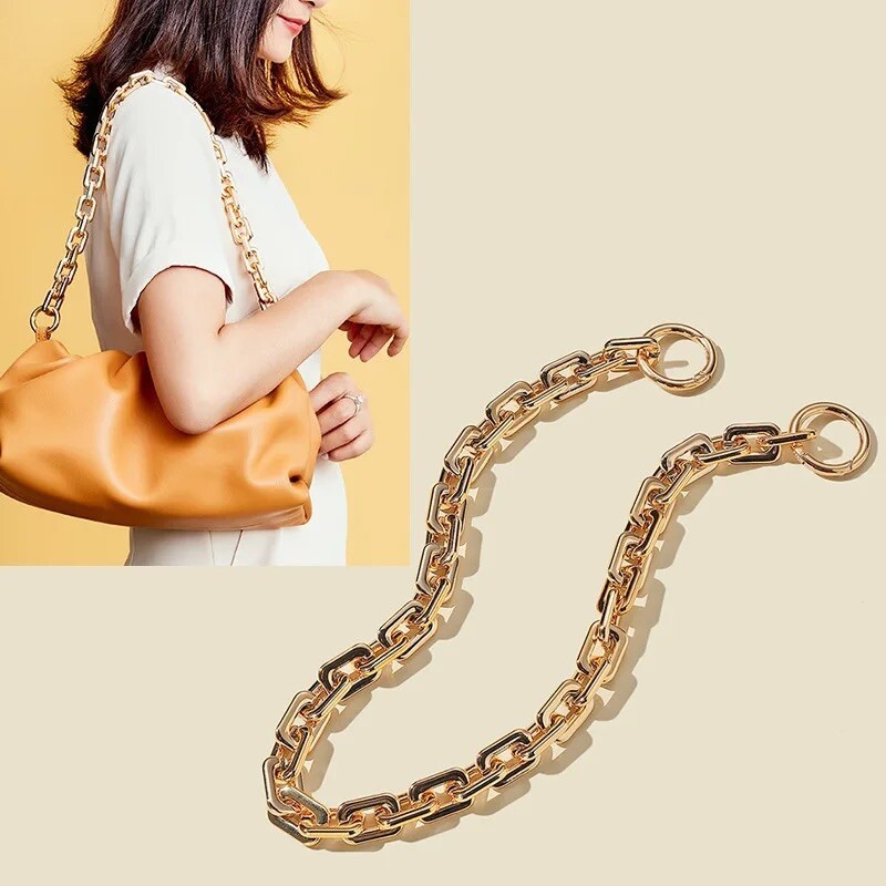 Chunky statement chain Bag strap gold square 60cm shoulder baguette pochette