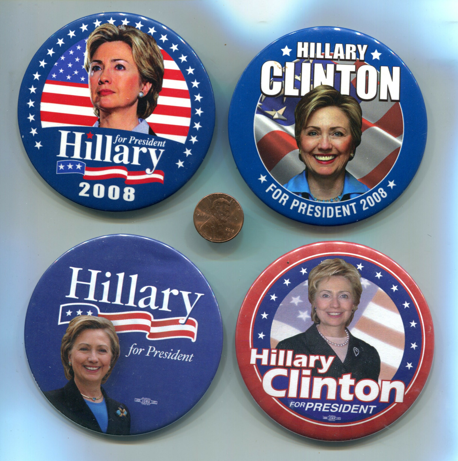 4 Hillary Clinton Pinback Buttons