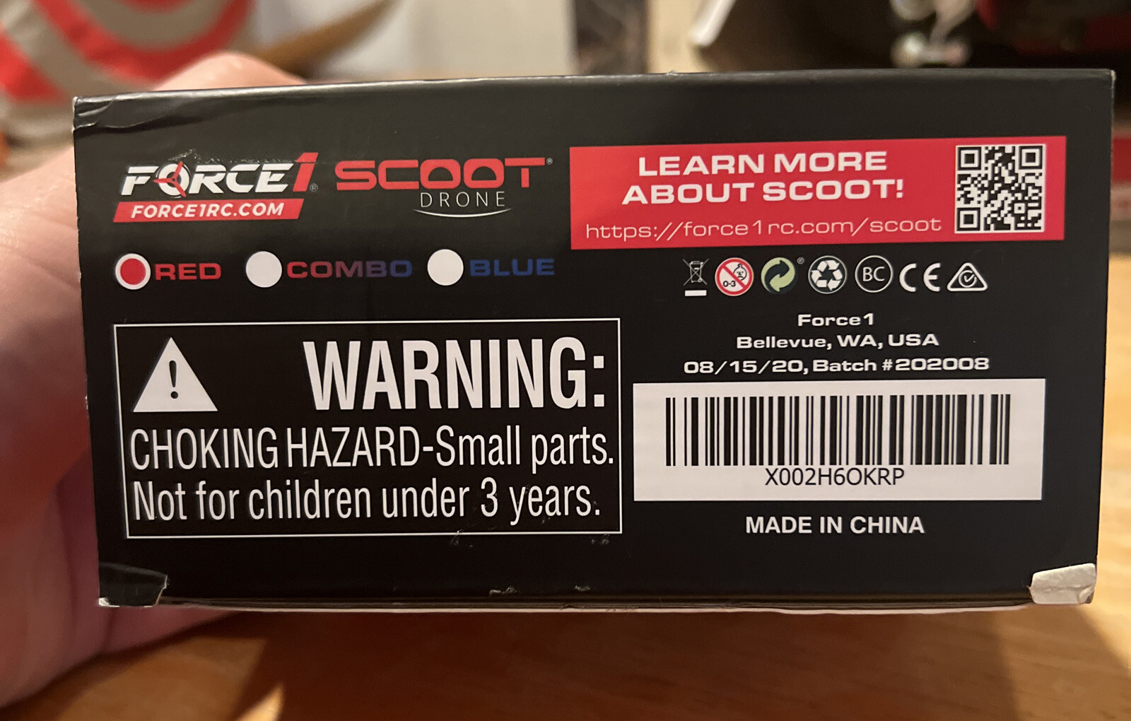 FORCE 1 SCOOT Drone Red NIB Hands Free Fun LED's - Open Box