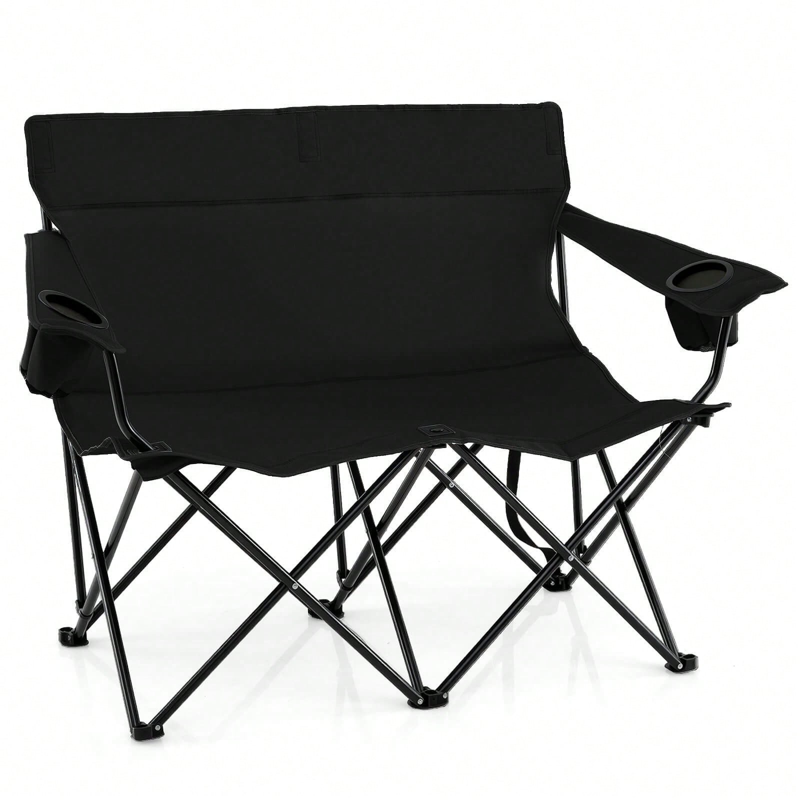 Lifezeal 2Person Outdoor Folding Loveseat With Cup Holders Armrests Carrying Bag