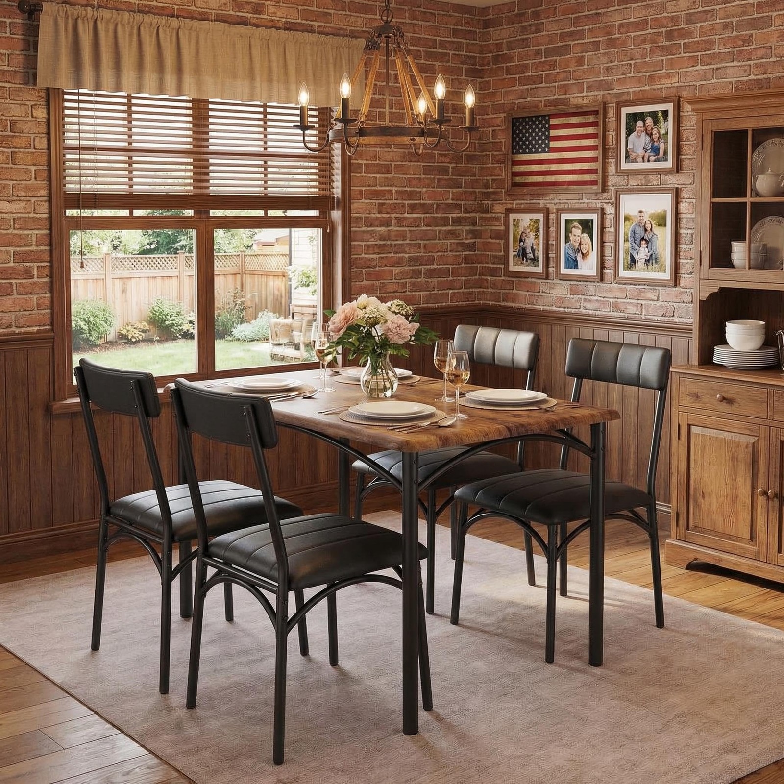 Dining Table Set for 4, Kitchen Table and Chairs for 4 with Upholstered Chair...