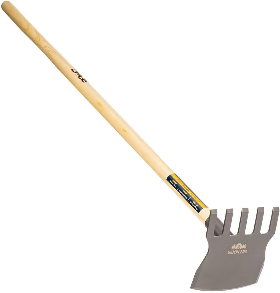 Gemplers Steel Rake Hoe with Wood Handle, 5 Wide Tines, Multi-Purpose Tool for G