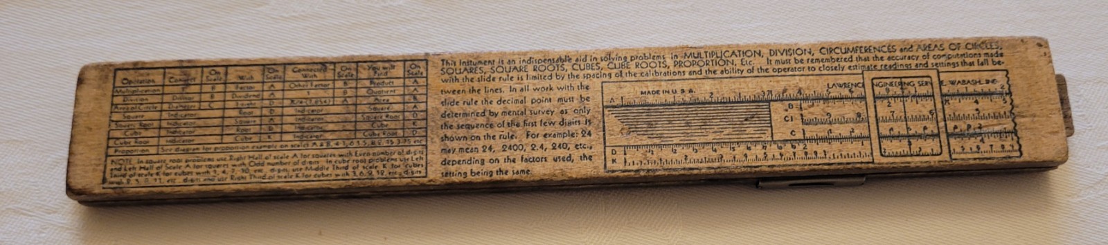 Lawrence Engineering vintage slide rule made in USA