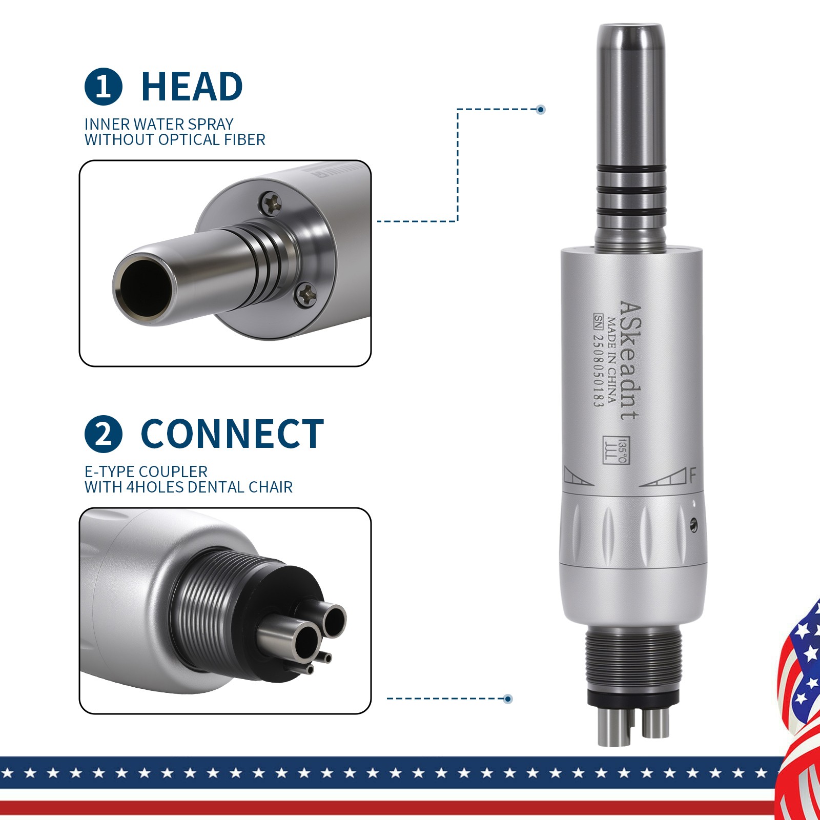 ASkeadnt Dental Slow Low Speed Handpiece Inner Water Air Motor 4 Holes NSK Style