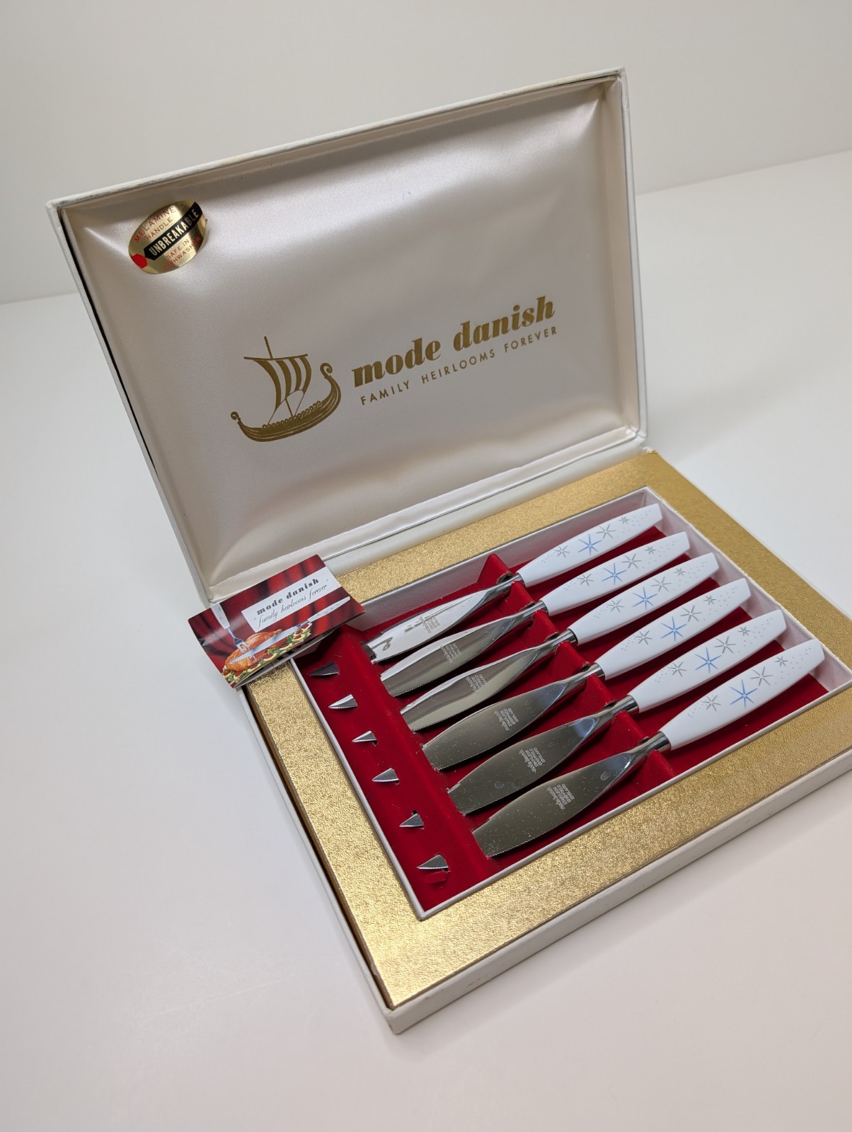 Sheffield England MCM MODE DANISH Atomic Starburst Design Steak Knives Set of 6