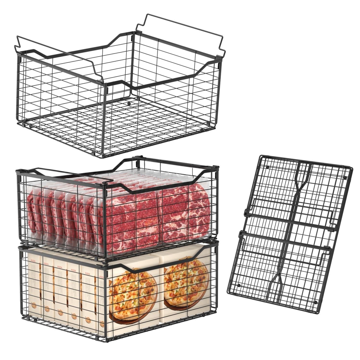 Freezer Organizer Bins,3 Pack Large Deep Freezer Organizer Bins for 5/7/10 Cu...